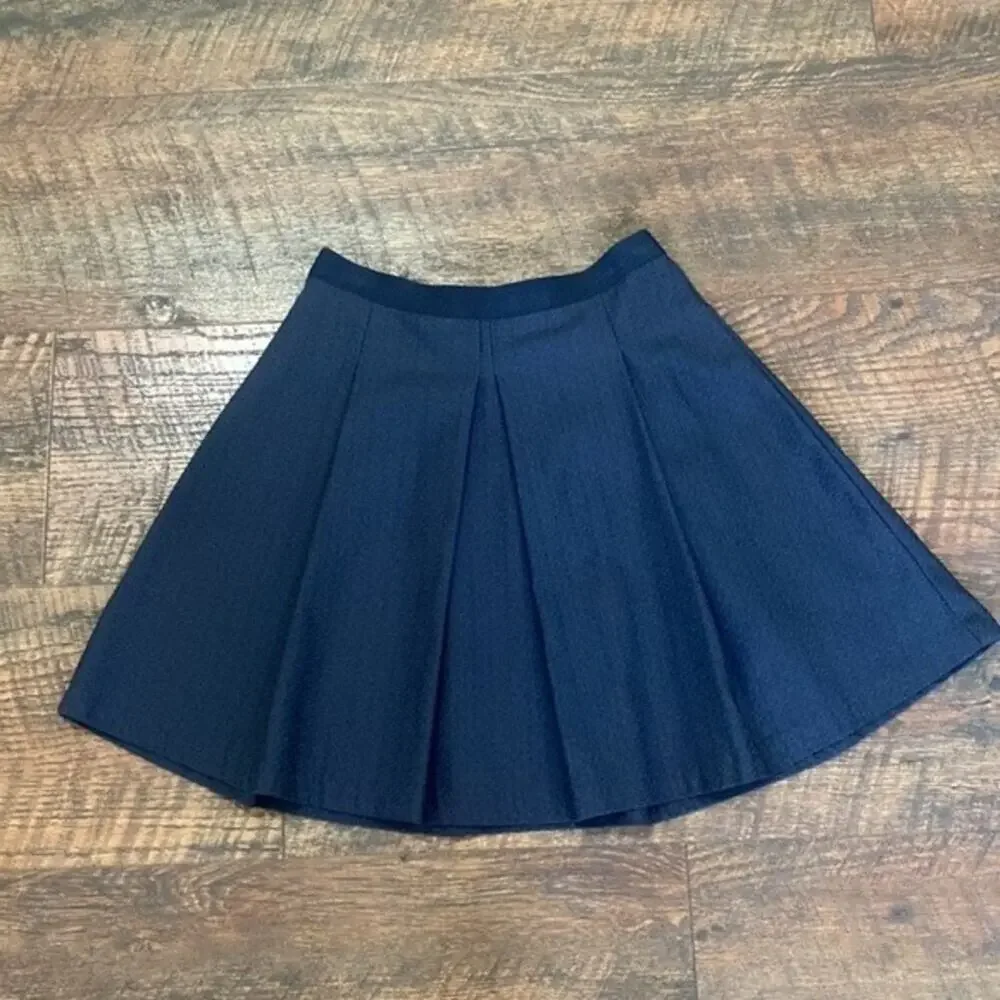 Anthropologie Beatrice B Skirt Pleated Navy Schoolgirl Made in Italy Knee Length